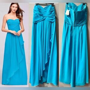 DAVIDS BRIDAL BRIDESMAID STRAPLESS CRINKLE  CHIFFON DRESS IN MALIBU Sz.14~NWT